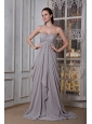 Exclusive Grey Empire Prom Dress Sweetheart  Beading Brush Train Chiffon