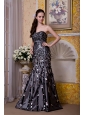Exquisite Black Column Strapless Evening Dress Taffeta Sequins Floor-length