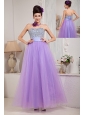 Exquisite Lavender Prom Dress A-line / Princess Strapless Beading Floor-length Tulle