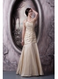 Lovely Champagne A-line Halter Prom Dress Taffeta Ruch Floor-length