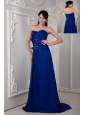 Luxurious Royal Blue Prom Dress Empire Sweetheart Beading Brush Train Chiffon