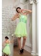 Sweet Yellow Green Empire Prom / Homecoming Dress One Shoulder Chiffon Beading Mini-length