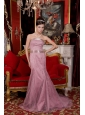 Wonderful Light Pink Prom / Evening Dress Mermaid Strapless Organza Beading Brush Train