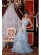 2013 Baby Blue Prom / Evening Dress Mermaid Strapless  Organza Belt and Ruffles Floor-length