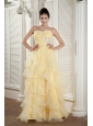 2013 Light Yellow Prom / Evening Dress Empire Sweetheart Organza Ruffles and Beading Floor-length