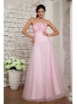 Beautiful Baby Pink A-line Strapless Prom / Evening Dress Tulle Beading Floor-length