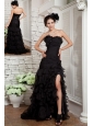 Beautiful Black A-line Sweetheart Prom Dress Organza Beading Brush Train