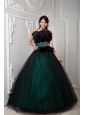Black and Green Ball Gown Cute Quinceanera Dress Strapless Tulle Beading and Feather Floor-length