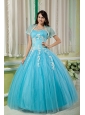 Cheap Aqua Ball Gown 15 Quinceanera Dress Sweetheart Tulle Appliques Floor-length