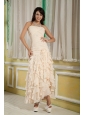 Cheap Champagne Prom Dress Empire Strapless Hand Made Flower and Ruffles Ankle-length Chiffon