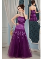 Cheap Elegant Purple Prom Dress Column Strapless  Embroidery Floor-length Tulle