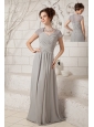 Classical Grey Column V-neck Prom Dress Chiffon Lace Floor-length