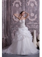 Custom Made A-line / Princess Wedding Dress Strapless Organza Beading and Pick-ups Chapel Train