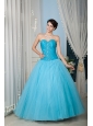 Custom Made Aqua 15 Quinceanera Dress A-line / Princess Sweetheart Tulle Beading Floor-length