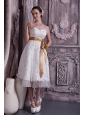 Custom Made Column / Sheath Sweetheart Short Wedding Dress Lace and Organza Beading Tea-length