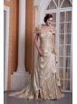 Customize Champagne A-line Sweetheart Wedding Dress Silk Like Satin Hand Made Flower Court Train