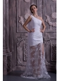 Customize Column / Sheath Prom Dress One Shoulder Appliques With Beading Watteau Train Lace