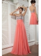 Customize Watermelon Red Prom / Evening Dress Empire Straps  Chiffon Beading Brush Train