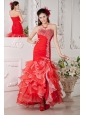 Discount Red Mermaid Prom / Evening Dress Sweetheart Organza Beading Ankle-length