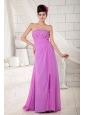 Elegant Lavender Empire Prom Dress Strapless Chiffon Beading Floor-length