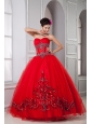 Exclusive Red Ball Gown Sweetheart Quinceanera Dresses Tulle Beading Floor-length