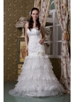 Fashionable A-line Wedding Dress Sweetheart Taffeta and Lace Ruffled Layers Brush Train