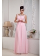 Fashionable Baby Pink Empire Scoop Prom Dress Chiffon Beading Floor-length