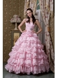 New Baby Pink A-line One Shoulder 15 Quinceanea Dress Elastic Woven Satin Beading Ruffled Layers Floor-length