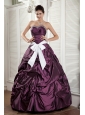 Popular Dark Purple Ball Gown Quinceanea Dress Sweetheart Taffeta Sash Floor-length
