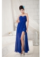 Sexy Peacock Blue Empire Sweetheart Prom Dress Ankle-length Chiffon Appliques