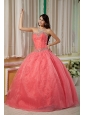 Sexy Watermelon Ball Gown 15 Quinceanera Dress Sweetheart Organza Beading Floor-length