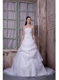 Simple A-line Strapless Wedding Dress Taffeta and Organza Chapel Train Appliques