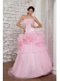 Simple Baby Pink Prom Dress A-line Strapless Organza Beading Floor-length
