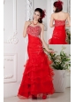 Sweet Red Mermaid Prom / Evening Dress Sweetheart  Beading Floor-length Organza