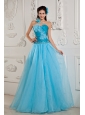 Teal Popular Prom Dress A-line / Princess Sweetheart Chiffon Beading Floor-length