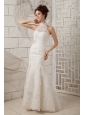 Customize Mermaid Wedding Dress High-neck Brush Train Lace Appliques