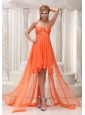 Beaded Decorate One Shoulder Ruched Bodice Orange Chiffon High-low A-line Prom / Homecoming Dress For 2013