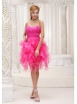 Hot Pink A-line Prom / Cocktail Dress For 2013 Beaded Decorate Bust Organza With Ruffles