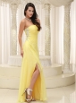 Light Yellow High Slit Prom Dress And Gown Strapless Chiffon Skirt