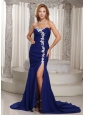 Mermaid Royal Blue Sweetheart Ruched and Appliques Prom Dress For Evening