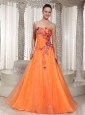 Ruched Bodice 2013 Orange Sweetheart Prom Dress With Appliques