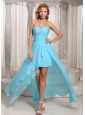 Wholesale Aqua Blue High-low Sweetheart Prom Dress For Evening Beading and Ruches