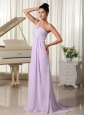Appliques Decorate One Shoulder Lilac Brush Train For 2013 Prom Dress