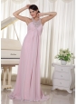 Baby Pink Halter Beaded Chiffon 2013 Prom Dress With Brush Train