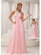 Beaded Decorate Scoop Neckline Ruched Decorate Bust Brush Train Baby Pink Chiffon 2013 Prom Dress For Military Ball