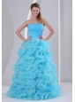Beautiful Aqua Blue Sweetheart 2013 Prom Dress For Prom Party Beaded Decorate Up Bodice and Organza Ruffles