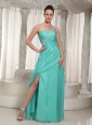 Customize Turquoise High Slit Prom Dress For Party  2013