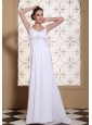 Elegant White Prom Dress For 2013 V-neck Beaded Decorate Bust Chiffon Brush Train Gown