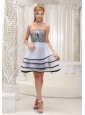 Fashionable Grey 2013 Prom / Homecoming Dress With Mini-length A-line Tiered Strapless Organza and Zebra Gown