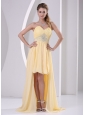 High-low Sweetheart Beaded Light Yellow Chiffon Detachable Prom / Homecoming Dress For Custom Made